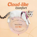 Matching pink leash attached to the sturdy back D-ring of the cat harness