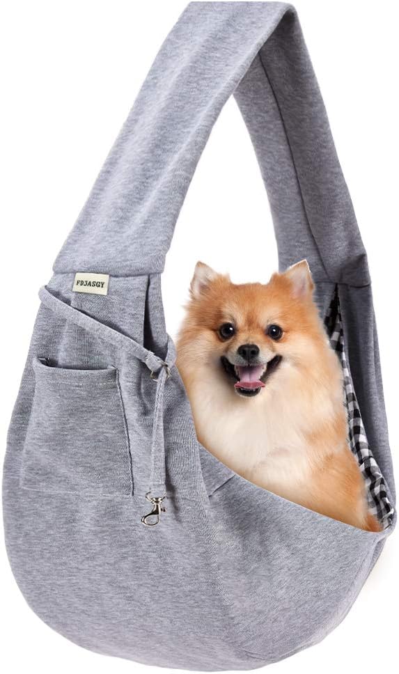 FDJASGY Small Pet Sling Carrier-Hands Free Reversible Pet Papoose Bag Tote Bag with a Pocket Safety Belt Dog Cat for Outdoor Travel (Gray Stripe) - Image 10
