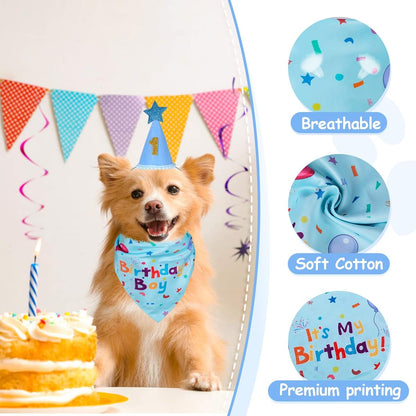 Adjustable sparkling blue dog birthday hat with interchangeable numbers zero to eight
