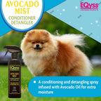 Leave-in botanical pet detangler spray bottle showing product details and benefits
