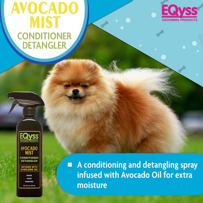 Leave-in botanical pet detangler spray bottle showing product details and benefits