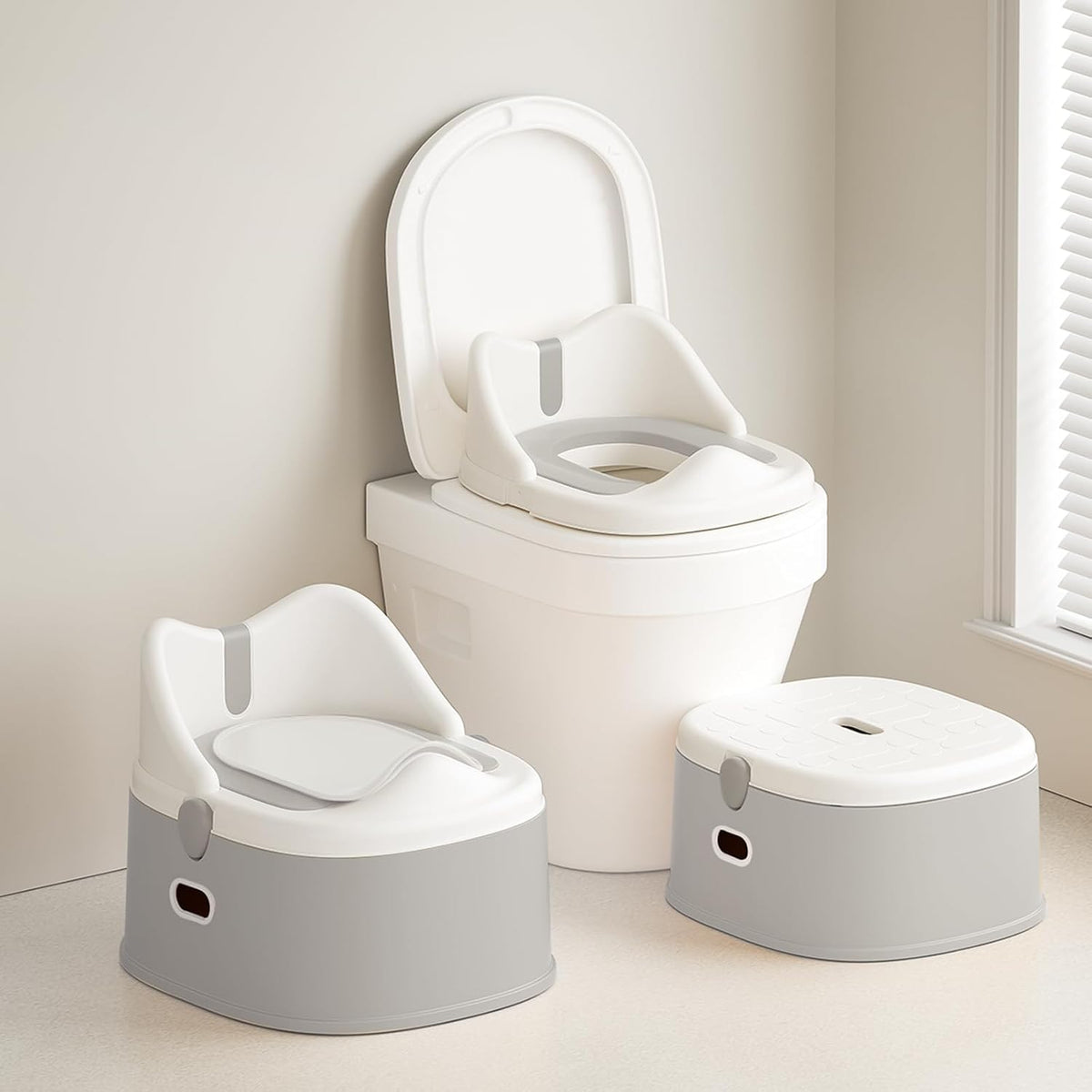 Minimiss 3-in-1 toddler potty training toilet front view gray