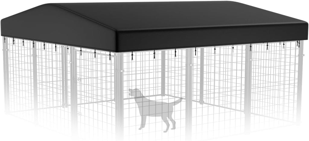 PawGiant outdoor dog kennel cover replacement front view on a large metal wire enclosure.