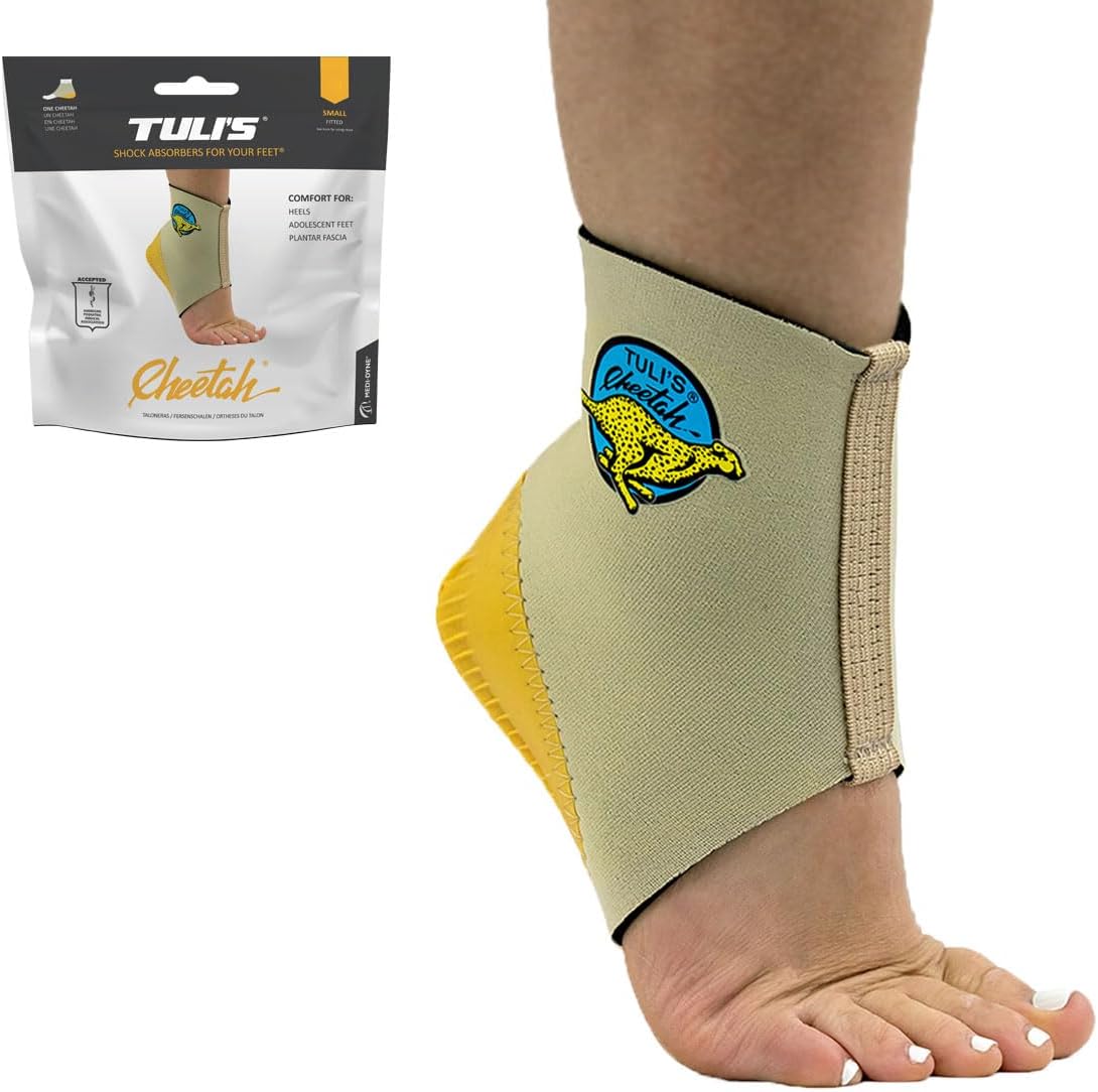 Tuli's Cheetah Heel Cup Small front view for gymnast heel pain relief.