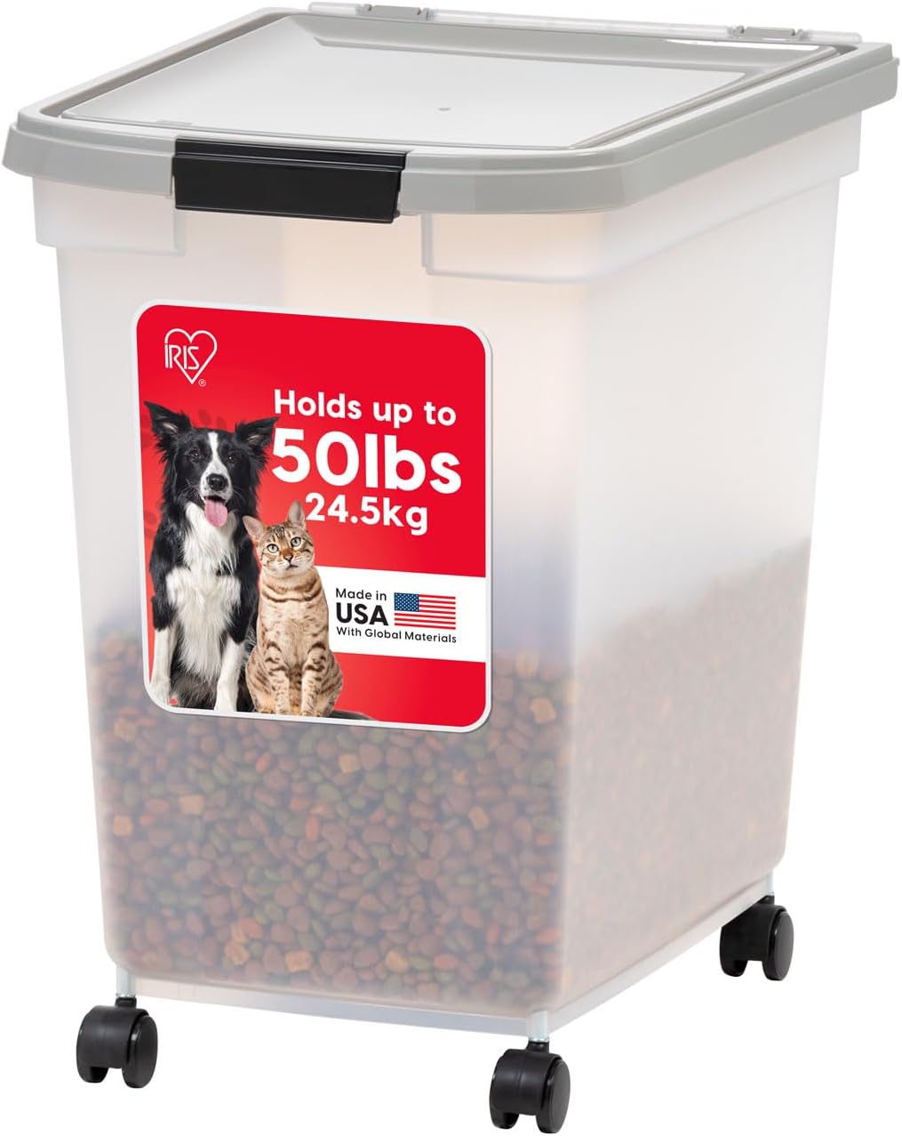 IRIS USA Dog Food Storage Container 50 lbs, with Removable Rolling Wheels & Included Scoop, for Dog Cat Bird and Other Pets, Food Storage Bin, Keep Fresh, Made in USA, Clear/Dark Gray - Image 11