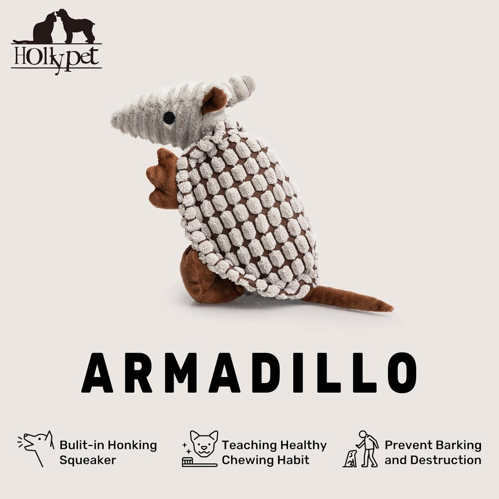 Premium cotton filled gray armadillo puppy companion toy from USA