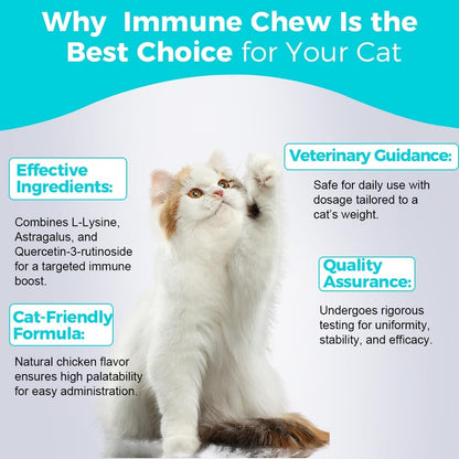 Welsdom Cat Immune Chews bottle with health icons