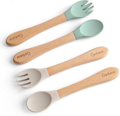 Ginbear silicone baby spoon and fork set front view