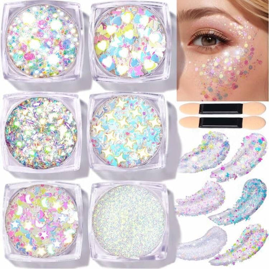 Teenitor Face Glitter Clear White Gel front view showcasing the product packaging and sparkle texture.