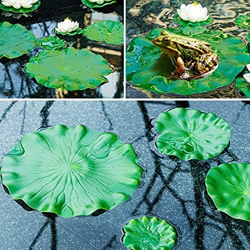 FFNIU 12 piece artificial lily pads protecting fish in a backyard water feature