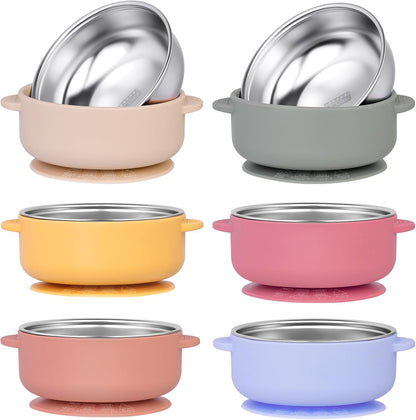 Dualshine 6 pack stainless steel baby bowls with silicone base