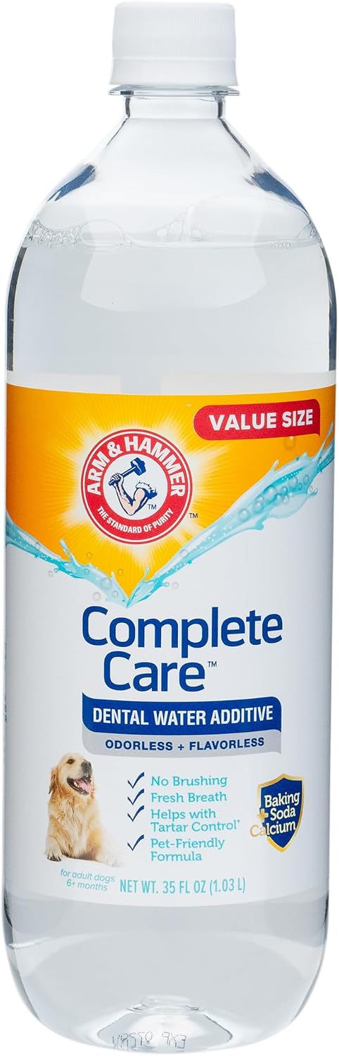 USA imported dog mouthwash packaging showing directions for pet drinking water