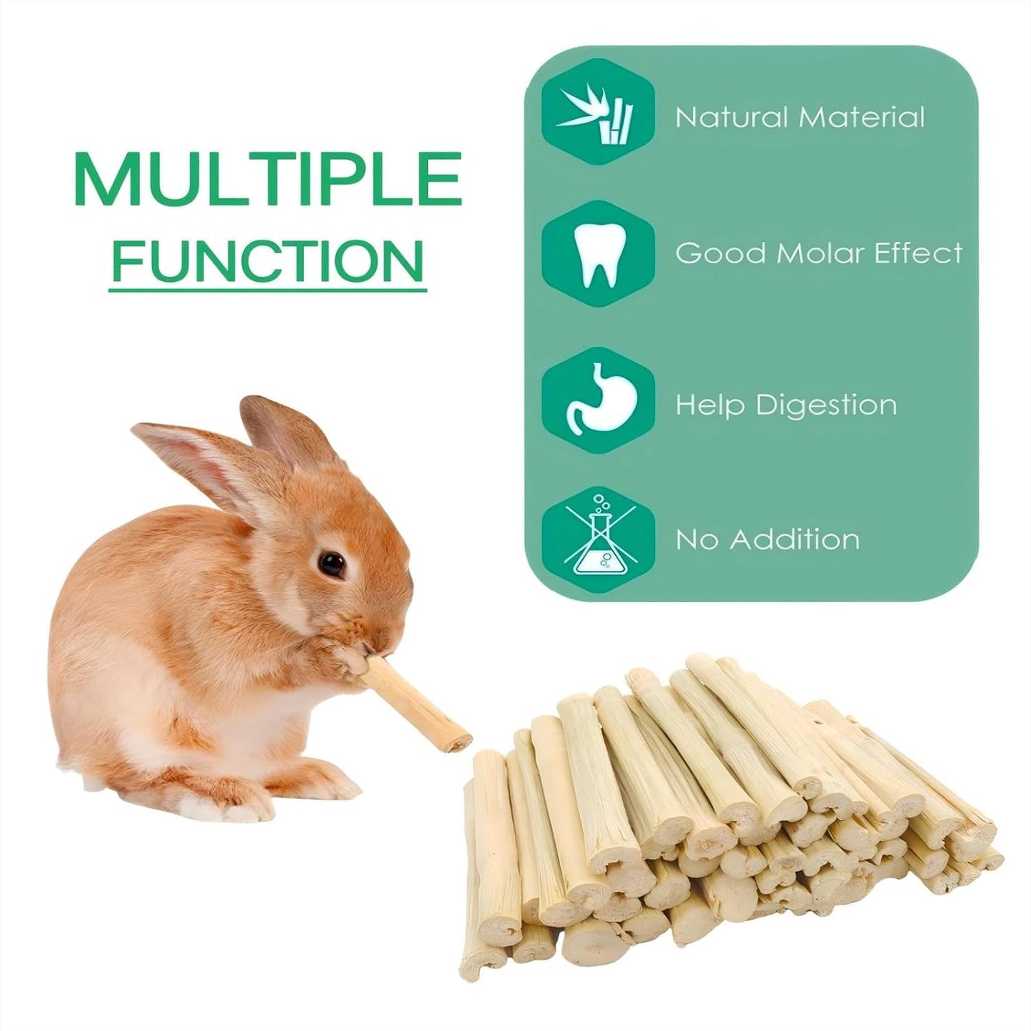 Natural sweet bamboo molar sticks arranged by size for small animal health.