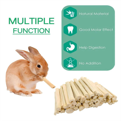 Natural sweet bamboo molar sticks arranged by size for small animal health.