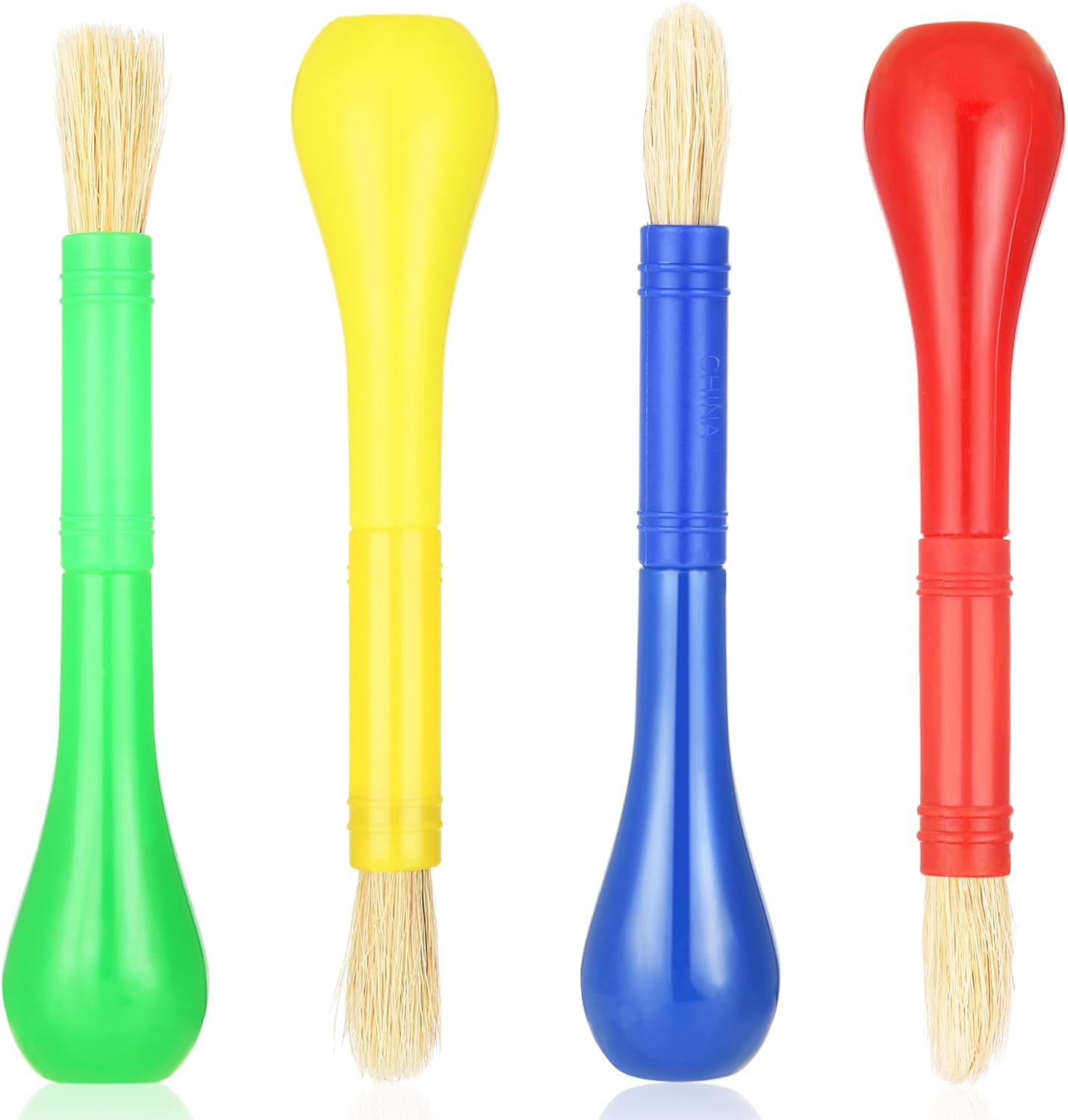 Prasacco 4 piece kids paint brushes front view showcasing vibrant primary colors