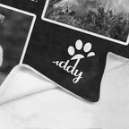 Personalized dog and cat tribute blanket showing the vibrant single sided print quality