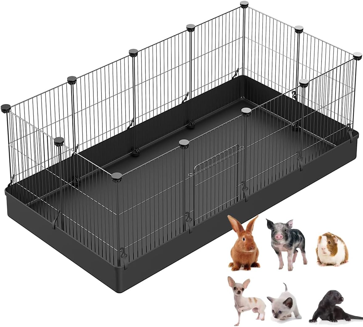 LANGXUN DIY Small Animal Playpen, Pet Playpen with Door and Waterproof Mat, Rabbit Guinea Pig Cages, Puppy Kitten Playpen | Indoor & Outdoor Portable Metal Wire Yard Fence, 12pcs Metal Pet Panels - Image 1