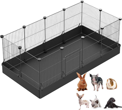 LANGXUN DIY Small Animal Playpen, Pet Playpen with Door and Waterproof Mat, Rabbit Guinea Pig Cages, Puppy Kitten Playpen | Indoor & Outdoor Portable Metal Wire Yard Fence, 12pcs Metal Pet Panels - Image 1