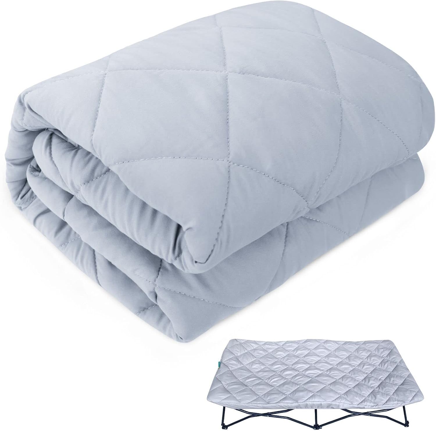 Biloban quilted travel cot sheet in grey front view showcasing the soft padded microfiber surface texture.