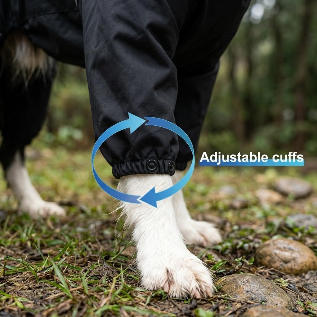 Dog Raincoat for Medium Large Dogs,rain Jacket Coat, Full Leg Coverage Waterproof Rain Suit with Detachable Hood & Tail, Reflective Strips, Snag-Free Top Zipper (Black for Boy, XX-Large) - Image 9
