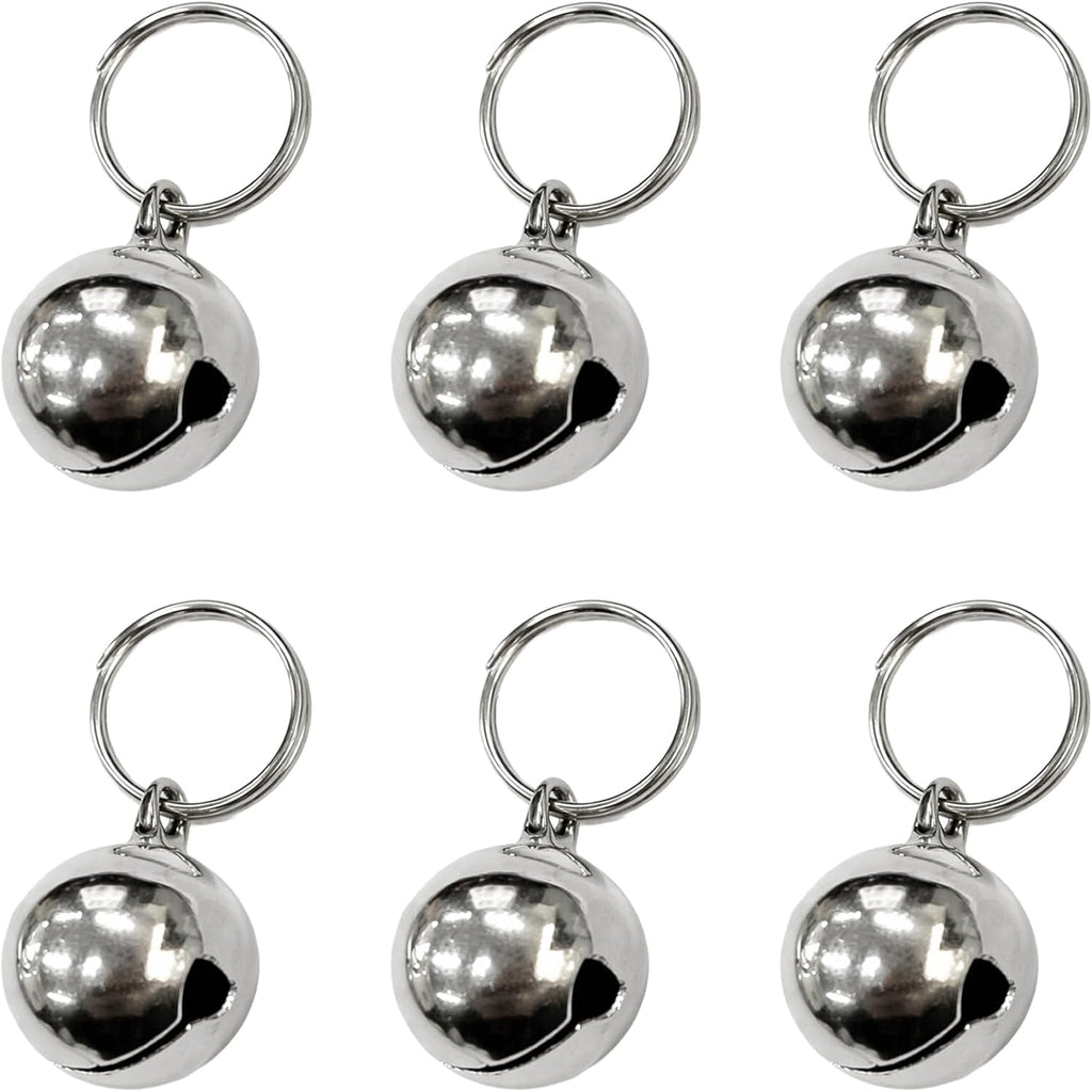 Attkryy metal pet collar bells 6-pack front view showcasing premium silver finish