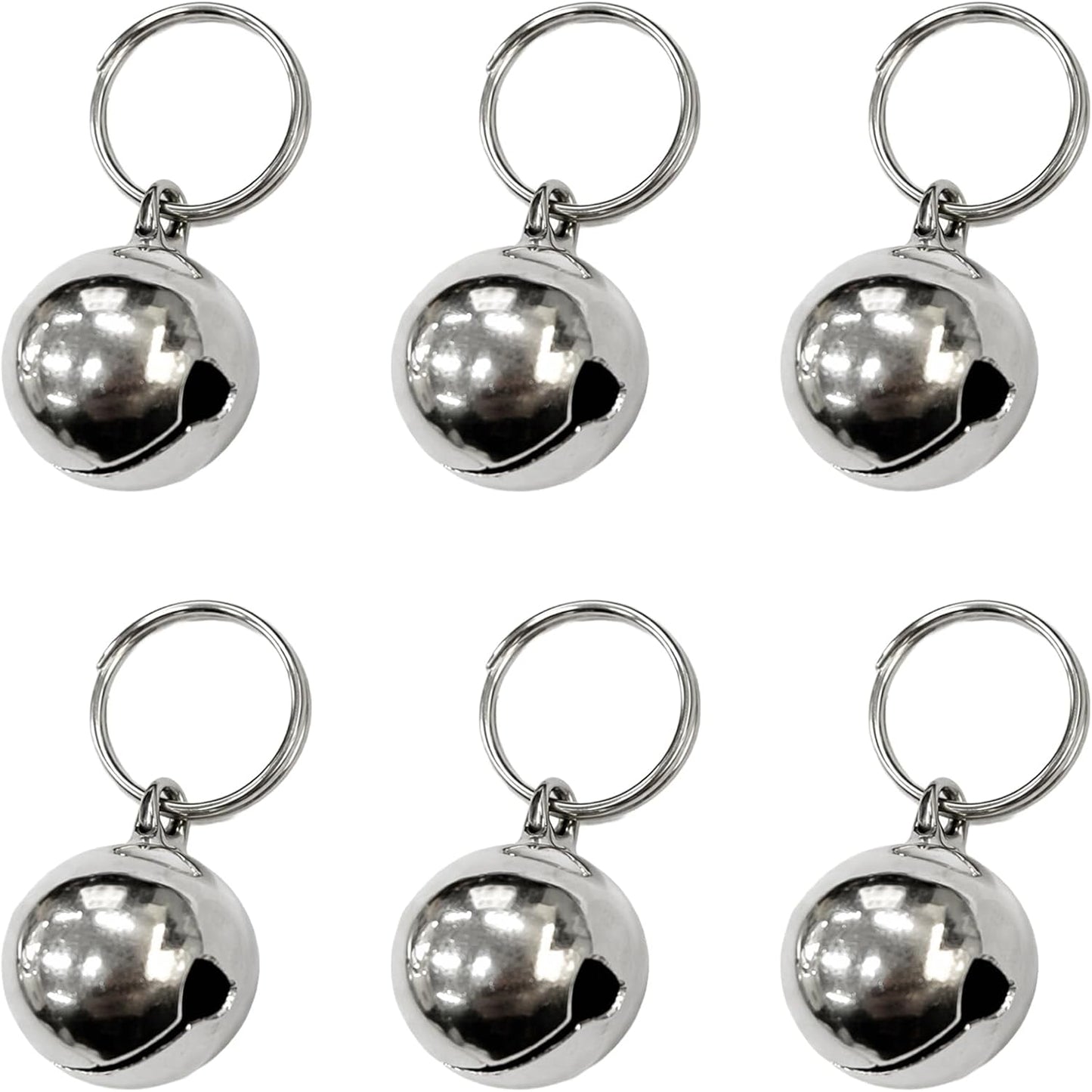 Attkryy metal pet collar bells 6-pack front view showcasing premium silver finish