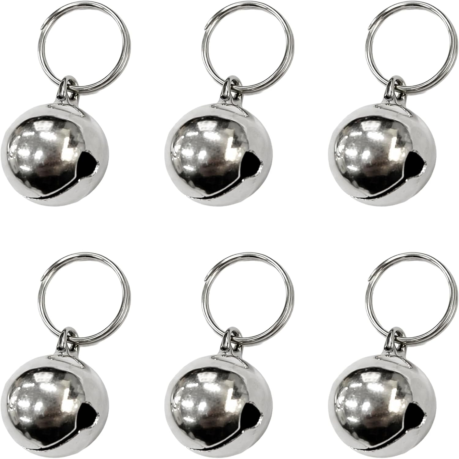 Attkryy metal pet collar bells 6-pack front view showcasing premium silver finish