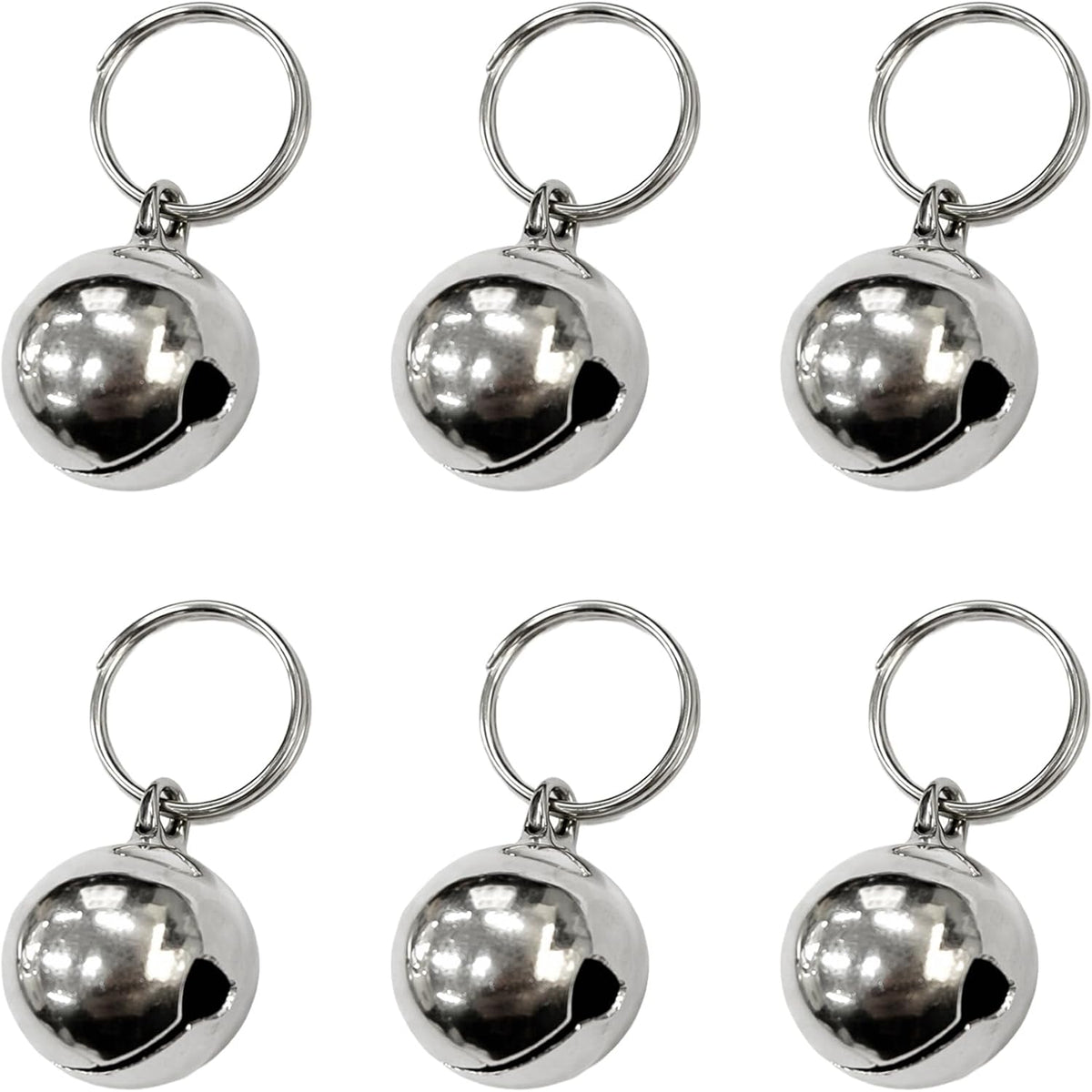 Attkryy metal pet collar bells 6-pack front view showcasing premium silver finish