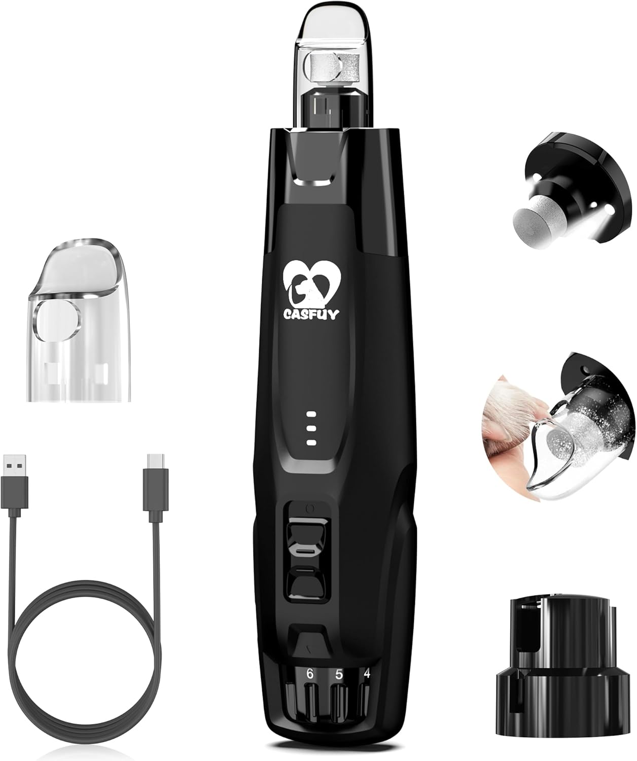 Casfuy New 6-Speed Dog Nail Grinder - 50% More Power Dog Nail Trimmers with 2 LED Lights Quiet 7h Running Time Electric Pet Nail Grinder File Toenail Grinder for Large Medium Small Dogs & Cats (OR) - Image 9