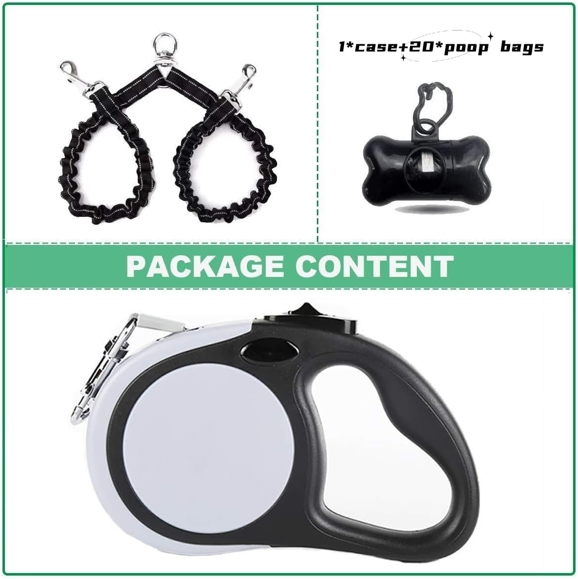 One touch brake and lock button system for dual dog leash