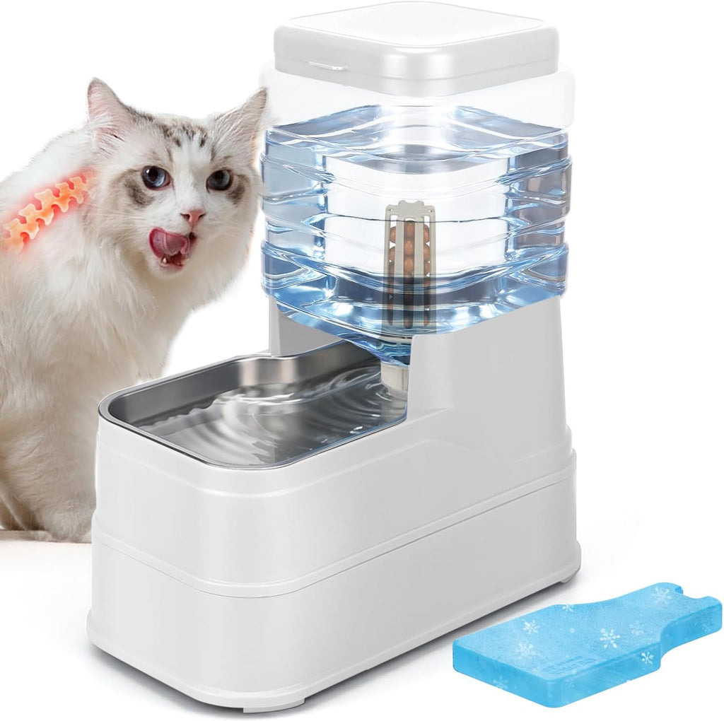 2.2 Gallon Pet Automatic Dog Water Dispenser Cat Gravity Waterer Feeder with Stainless Steel Bowl 8L Large Capacity Puppy Feeding Raised Bowls with Filter,Ice Pack - Image 13