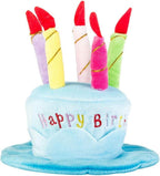 Top view of pet birthday cake hat showing 5 candles