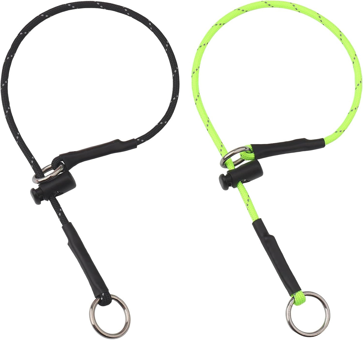 22" Dog Slip Collar - 5/32" Paracord Rope Dog Collar with Spring-Loaded Stopper & Stainless Steel O-Ring, Reflective for Low-Light Visibility (Black & Neon Green) - Image 11
