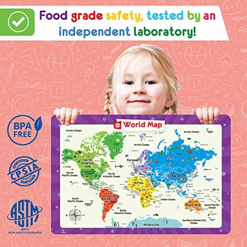 Kid-proof Simply Magic reusable placemats showing spill resistant and washable design features