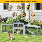 COZIWOW Large 92IN Outdoor Rabbit Hutch with 3 Run Boxes, Weatherproof Bunny Cage with Asphalt Roof & Sunlight Panels, Hands-Free Clean Tray & Metal Wire Mesh, 2-Tier Rest & for 2-3 Rabbits, Grey - Image 5