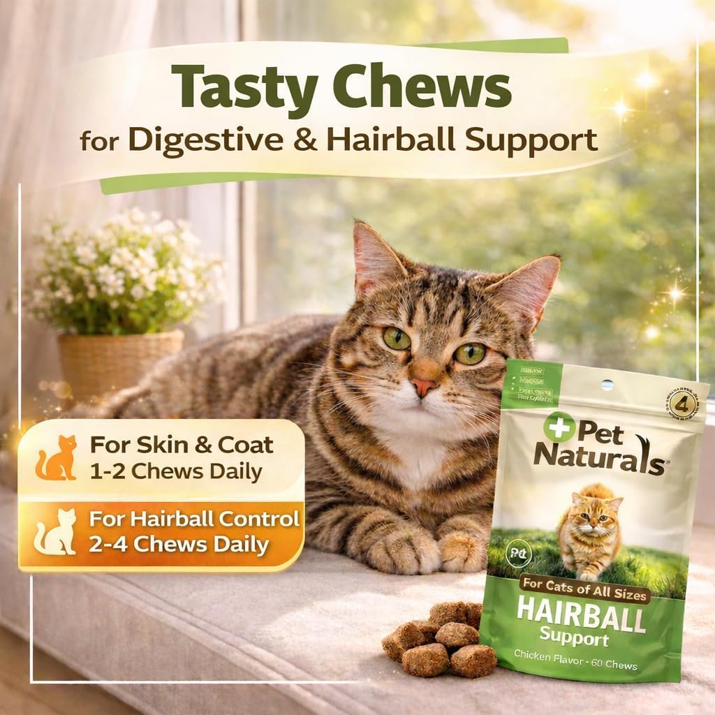 Close-up of cat hairball prevention supplement texture emphasizing the wheat-free and corn-free formula.
