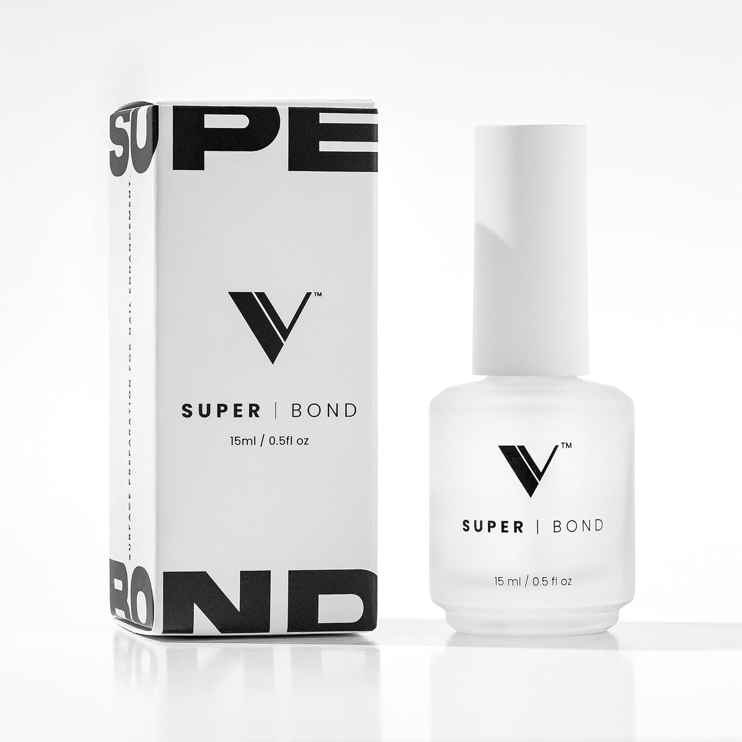 V Beauty Pure Super Bond Nail Primer 15 ml front view bottle showcasing the salon grade nail prep bonding formula.