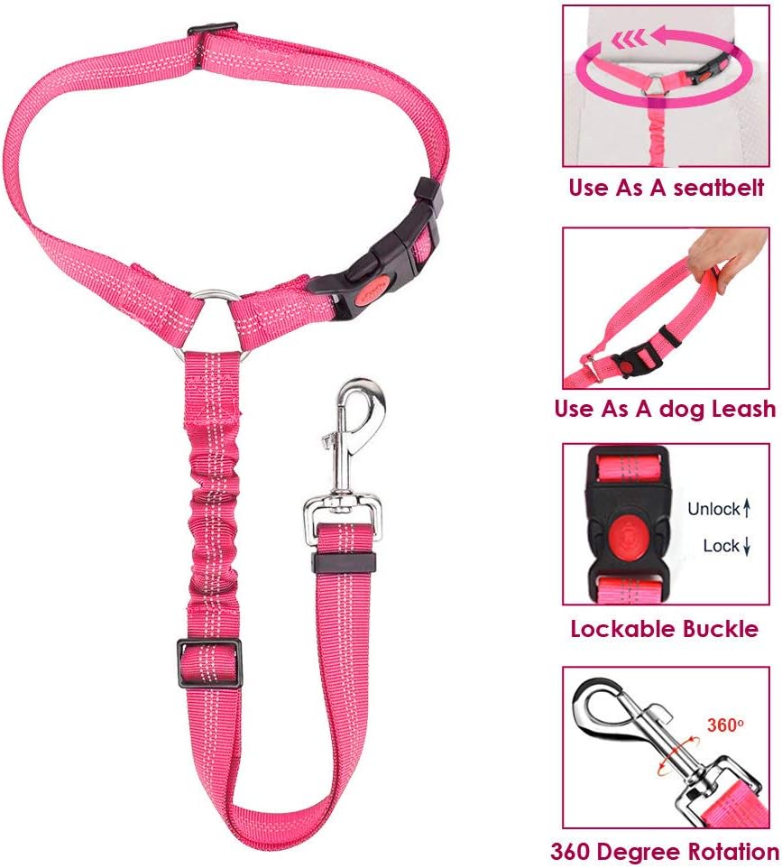 Reflective stitching detail on Lukovee dog seat belt strap
