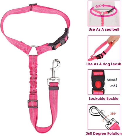 Reflective stitching detail on Lukovee dog seat belt strap