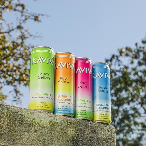 Low-calorie 50 calorie plant-based stress relief drink nutrition facts and clean ingredient display.