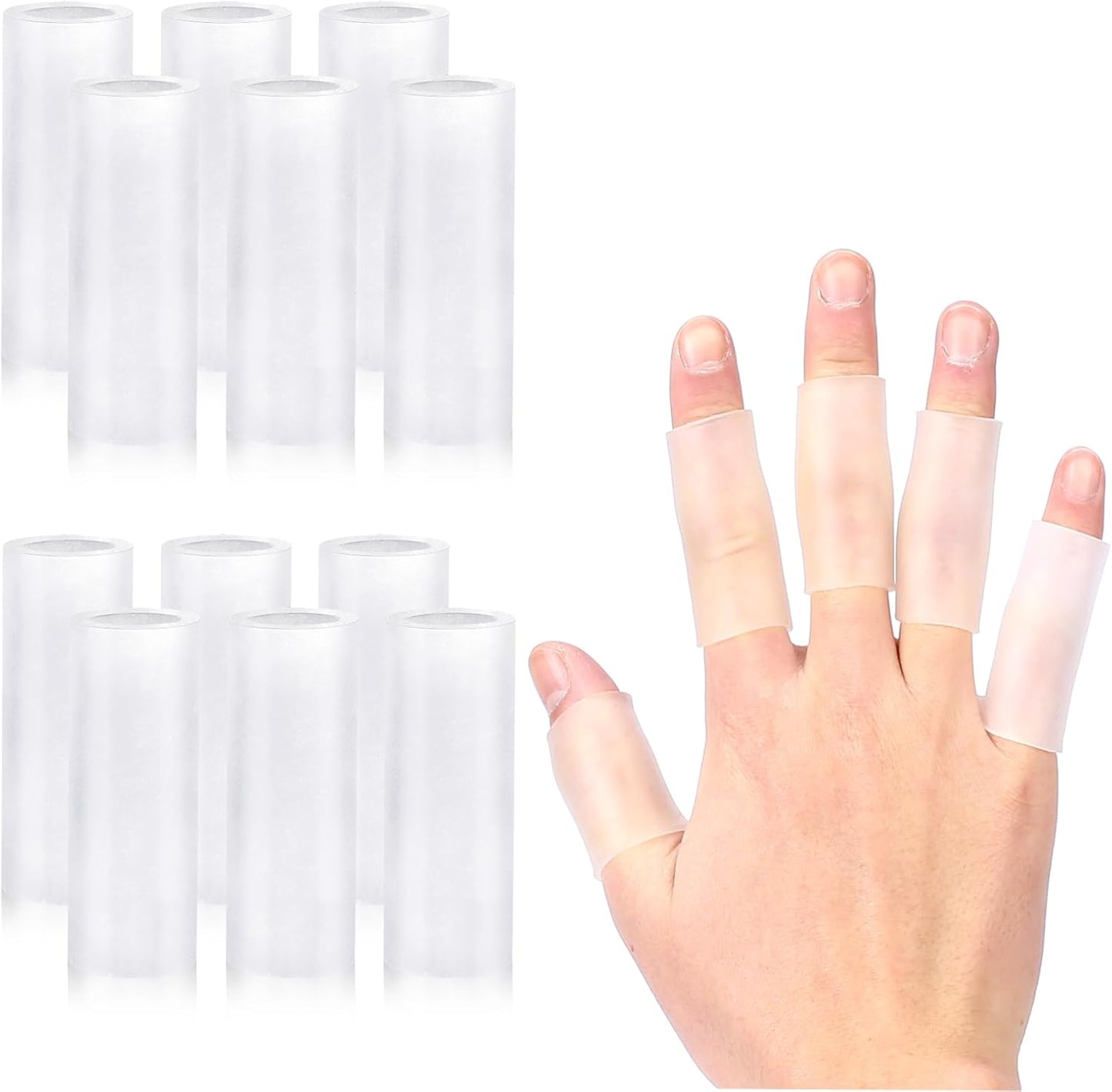 Salbsever silicone gel finger sleeve protectors pack front view showing transparent flexible material