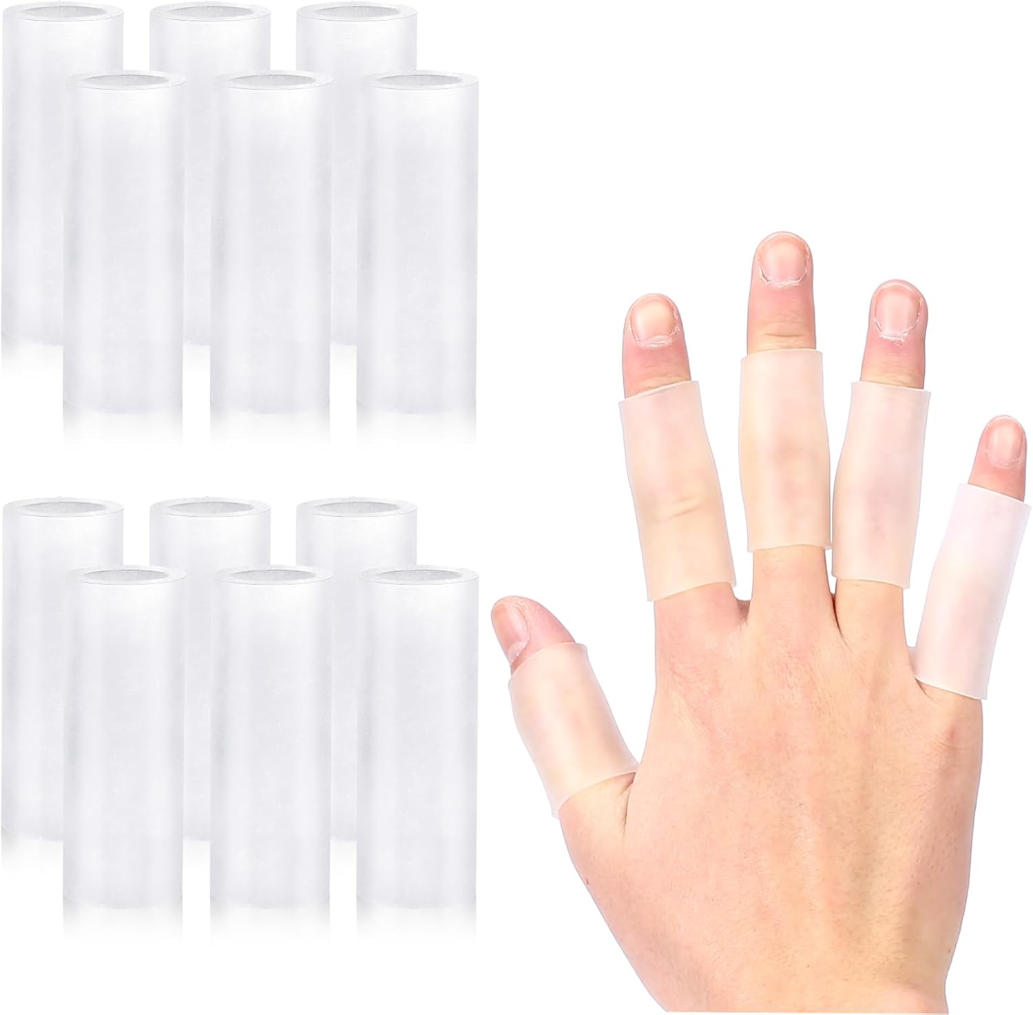 Salbsever silicone gel finger sleeve protectors pack front view showing transparent flexible material