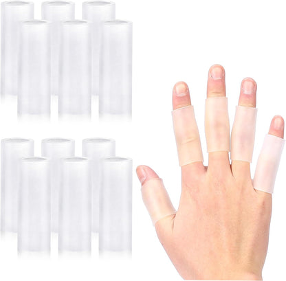 Salbsever silicone gel finger sleeve protectors pack front view showing transparent flexible material