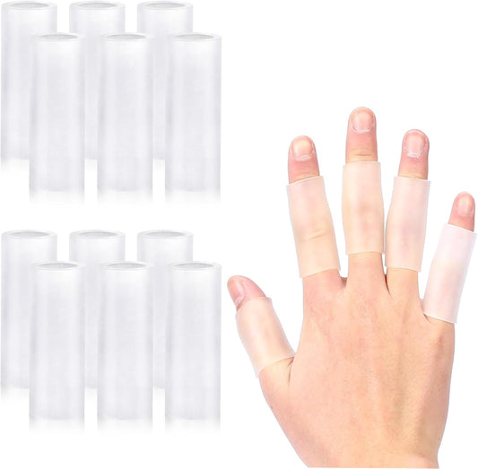 Salbsever silicone gel finger sleeve protectors pack front view showing transparent flexible material