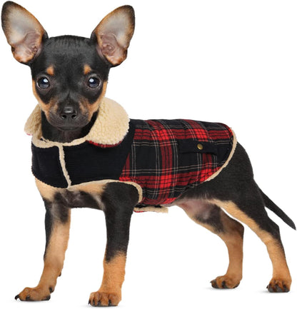 Preferhouse dog winter coat red plaid front view