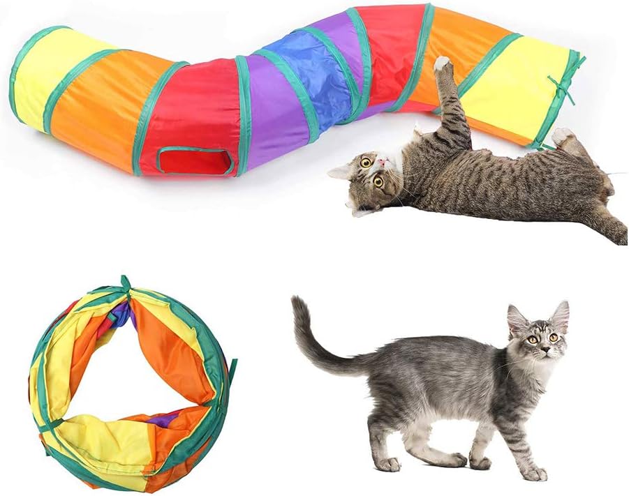 Andiker Cat Tunnel for Indoor Cats, 45" Long Rainbow Collapsible Kitten Tube with a Fun Ball and 2 Holes Cat Play Tunnel, Rabbit Tunnel for Kittens Exercising Hiding Training and Running(Colorful) - Image 10