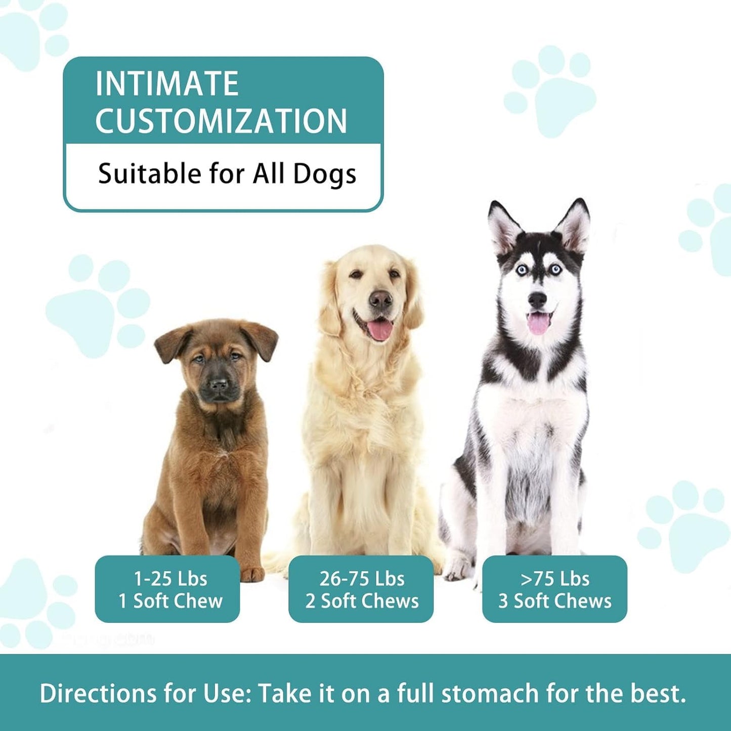 USA imported GKD calming soft chews for dogs showing the texture of the chicken flavored treats.
