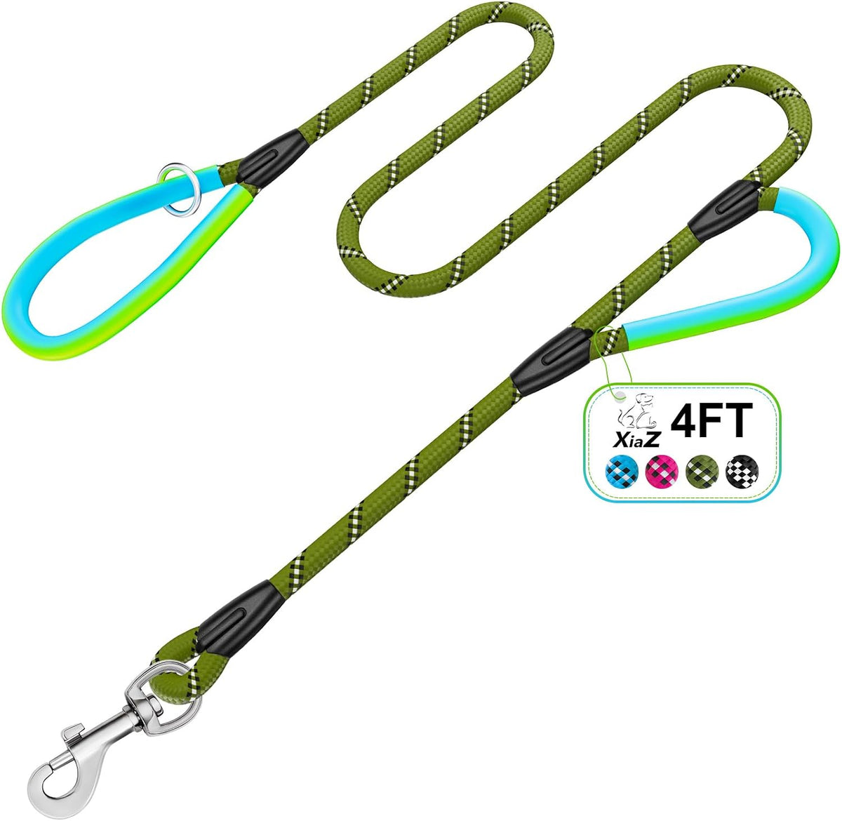 XiaZ heavy duty dual handle dog leash front view