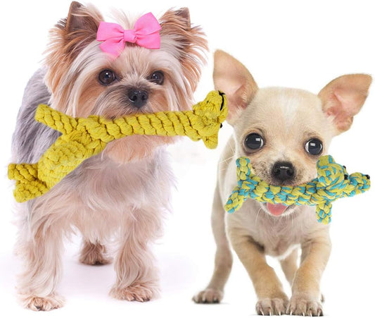 SunGrow handwoven cotton chew toys for small breed dogs and teething puppies