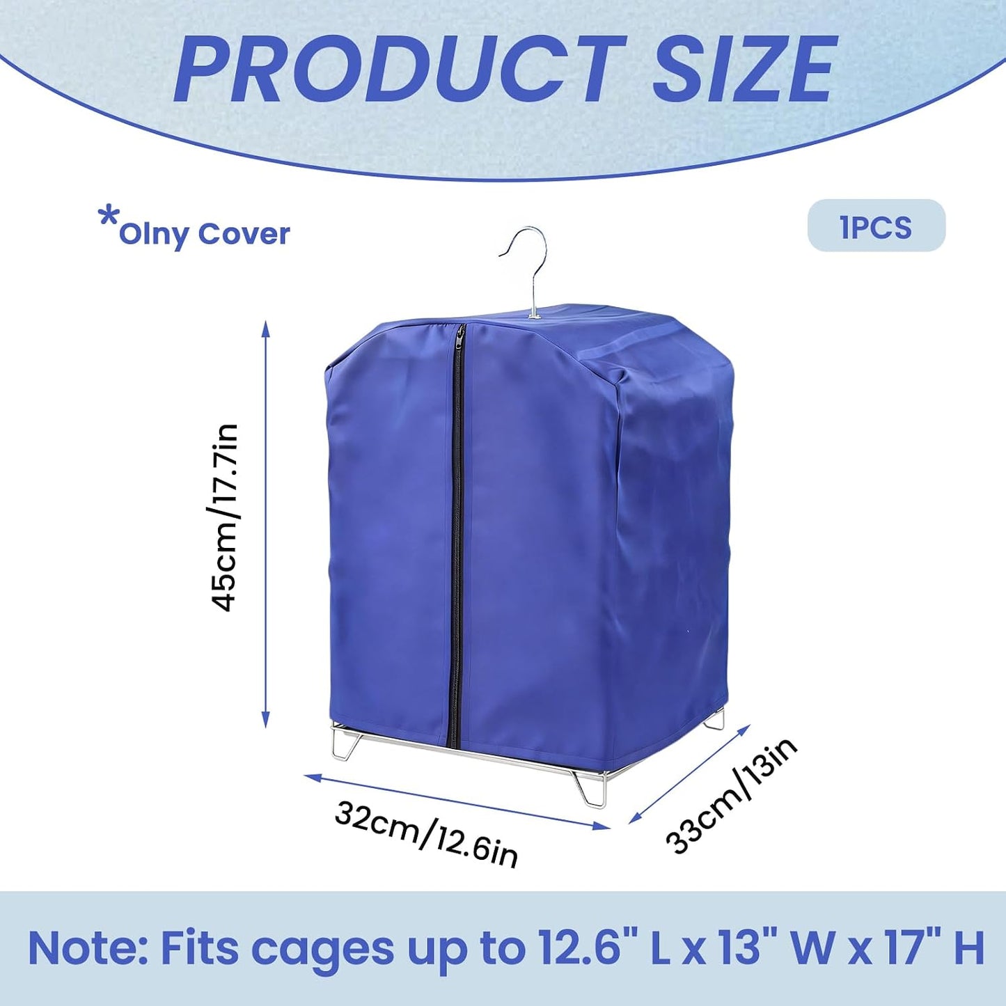 Blue blackout birdcage shield fitted over a small parrot cage close up view